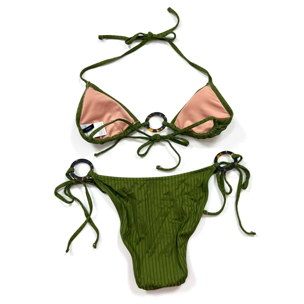 J. Crew Wide Rib O-Ring Bikini in Canteen Green - Picture 5 of 7